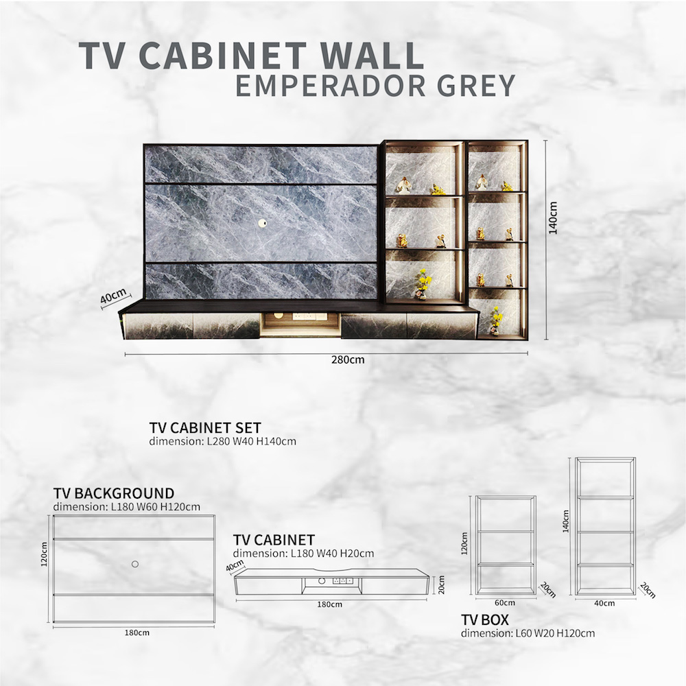 TV CABINET WALL SET EMPERADOR GREY MARBLE